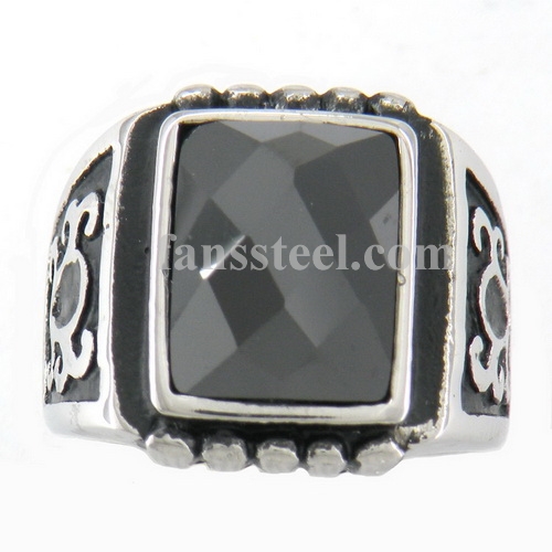 FSR10W96B Tribal flower with Black CZ ring 